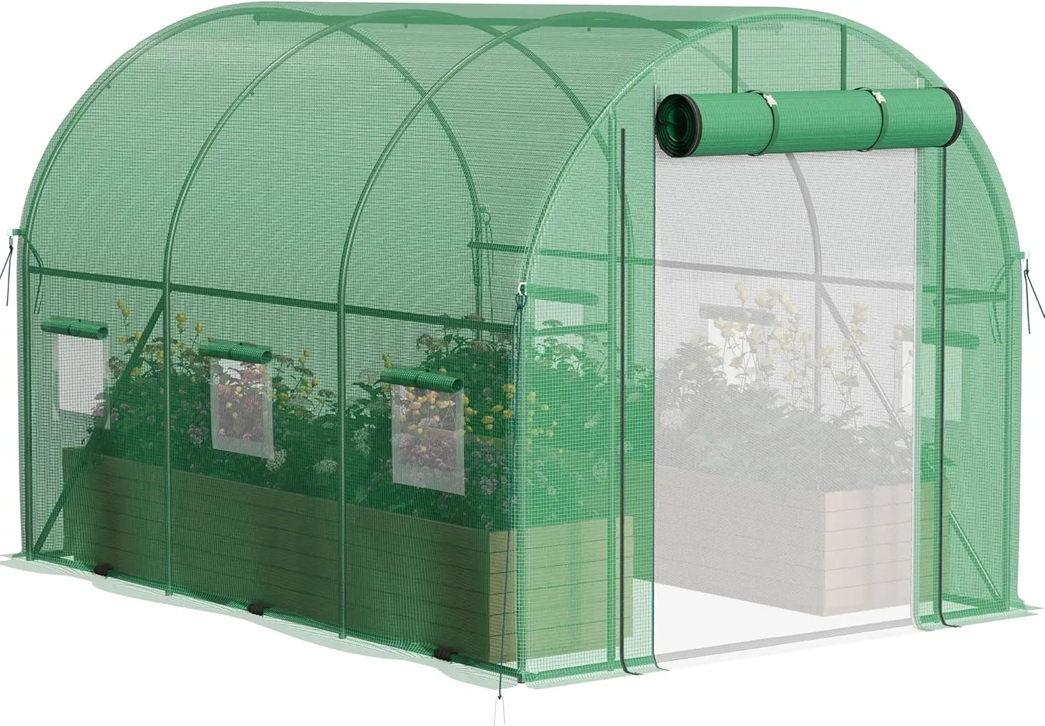 Walk-In Greenhouse For Outside Heavy Duty, Greenhouse With Zippered Screen Doors & 6 Screen Windows For Winter, Green