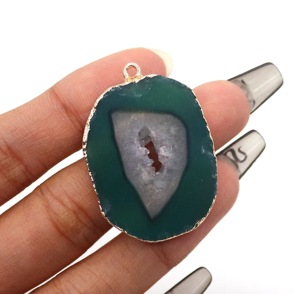 

Модный красочный кулон из натурального полированного агата с огранкой, позолоченный, с одним отверстием, для самостоятельного изготовления украшений