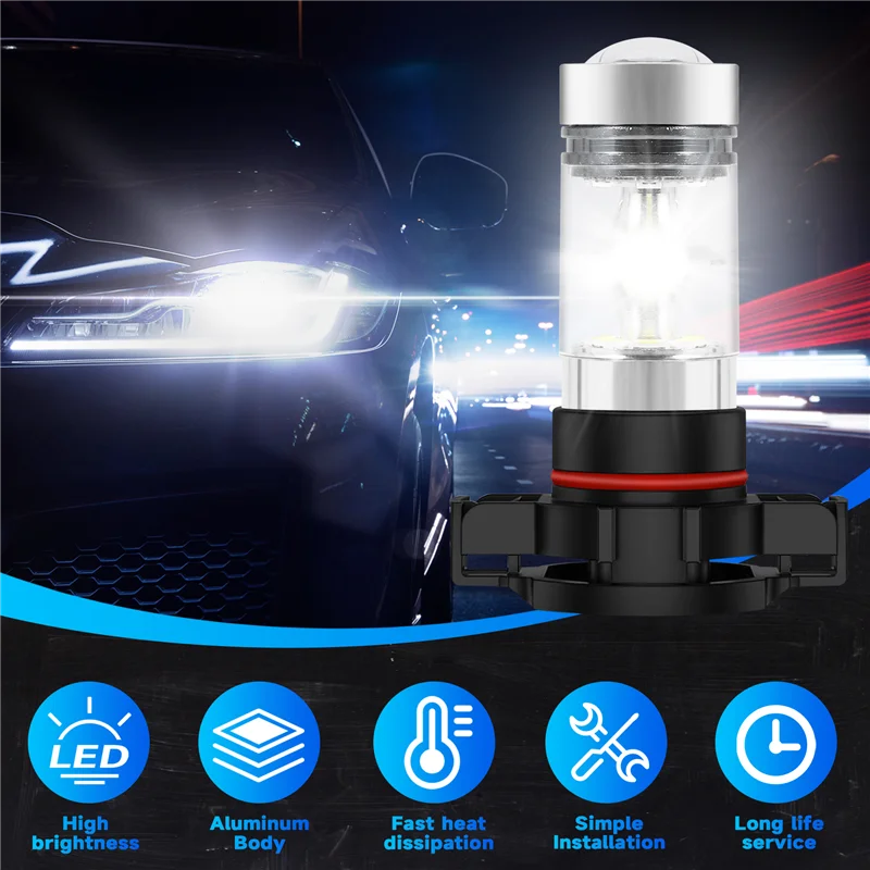 A10E-2X 5202 H16 Ps24w عالية الطاقة 100W 6000K سوبر وايت Led أضواء الضباب Drl لمبة