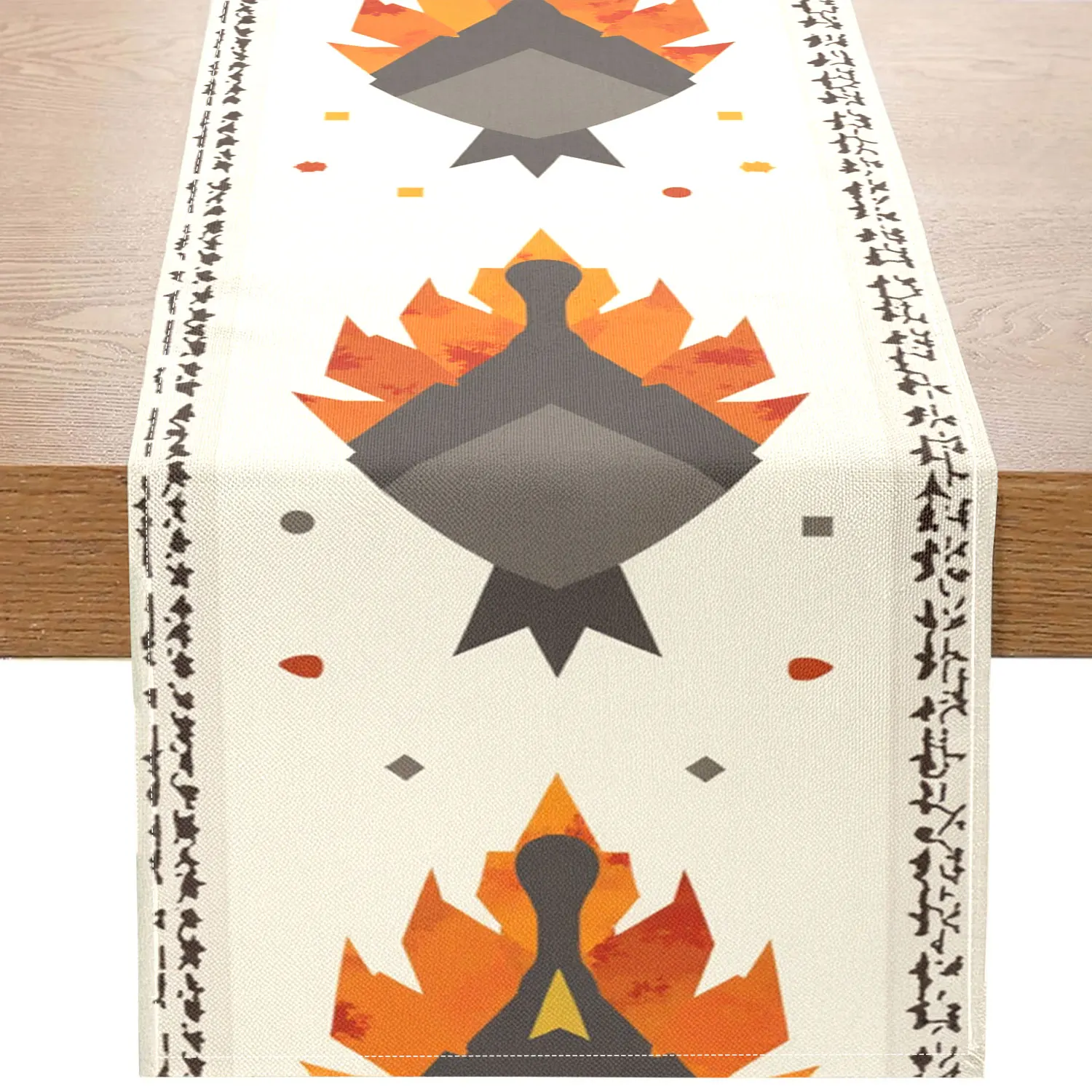 

Цельная дорожка для стола на День благодарения, геометрические узоры индейки и осенних листьев, подходит для праздничных семейных банкетов и украшений для вечеринок