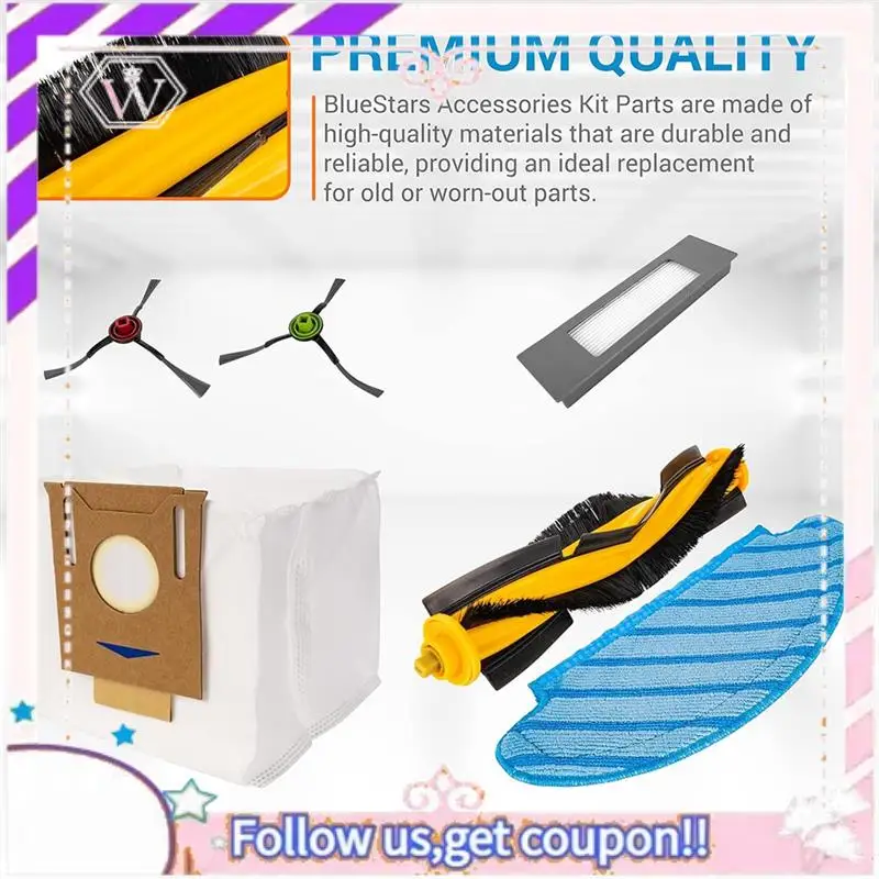 متين لـ ECOVACS DEEBOT OZMO T8 T8 AIVI T8 MAX N8 Pro N8 Pro+، Yeedi Vac جهاز آلي لتنظيف الأتربة فرشاة جانبية رئيسية فلتر Hepa ممسحة