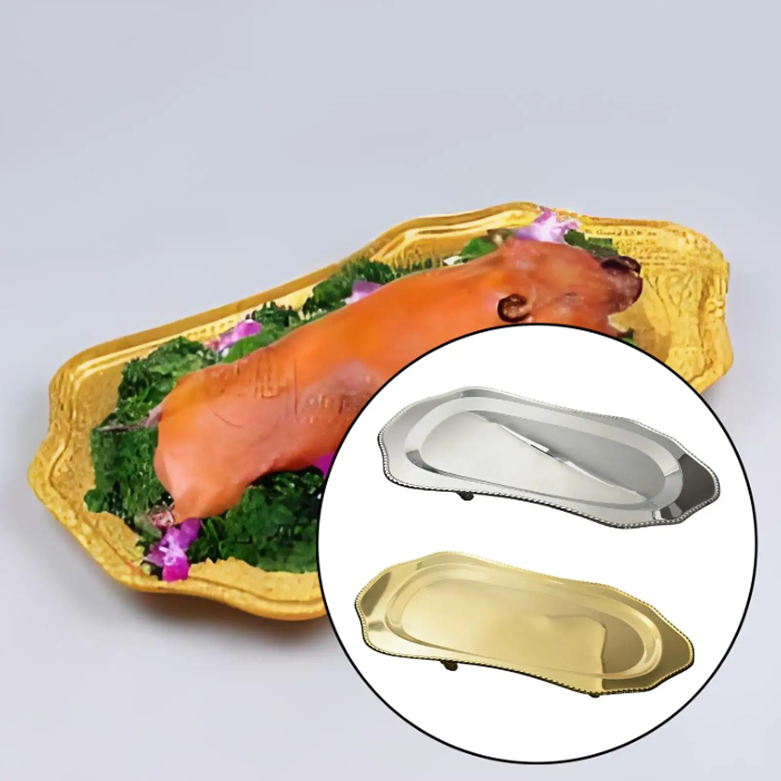 

Stainless Steel Serving Tray Sturdy Large Serving Dish Serving Platter Dinner Plate for Entertaining Party Hotel Restaurant Food
