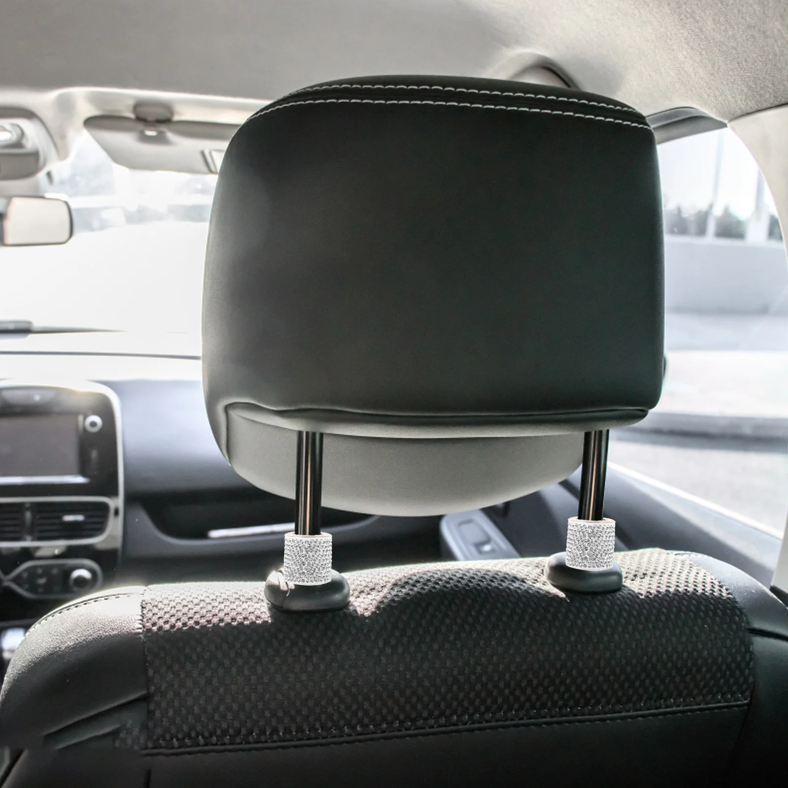

2Pcs Rhinestone Car Headrest Collar Rings Decorative Car Seat Accessories Bling Sparkle Universal Fit Easy Installation