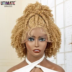 Pelucas trenzadas rubias sintéticas cortas con pelo de bebé para mujeres negras, cabello rizado Jerry, peluca Bob rizada con bollos, recién llegado