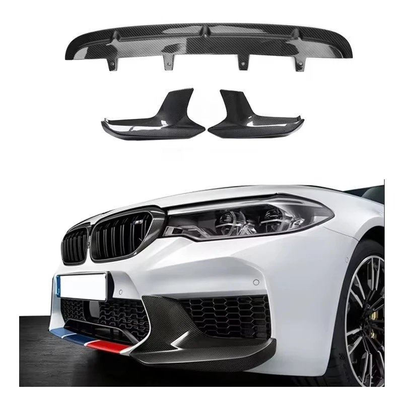 For BMW F90 M5 Competition CS 2017-2020 Carbon Fiber MP Style Front Bumper Spoiler Chin Lip Side Splitters Extension 51192449921