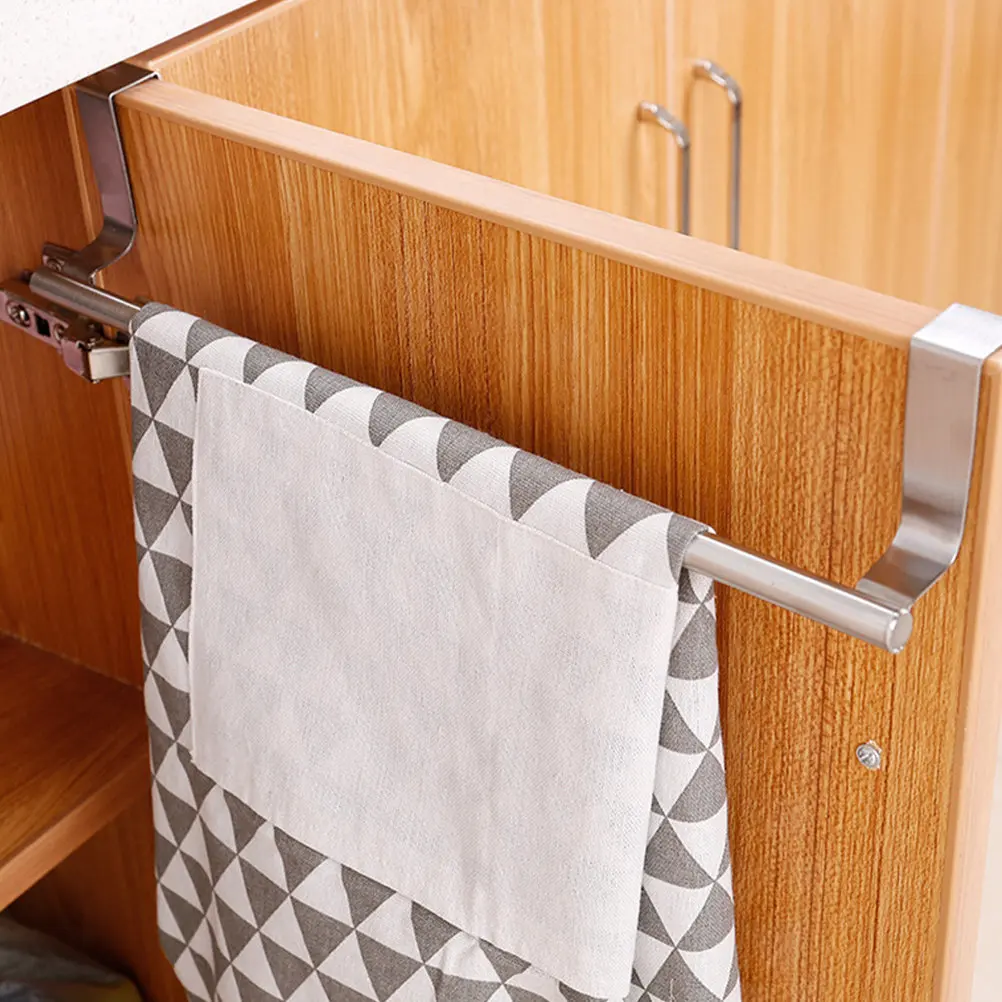 

2Pcs Rustproof Stainless Steel Stretch Towel Bar Space Saving Back-Hanging Design for Bathroom Wardrobe Kitchen Towel Rack