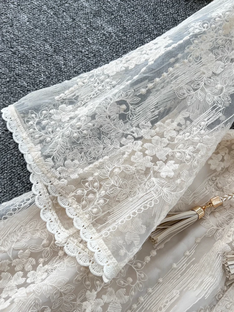 France Elegant Vintage High End Evening Dress Women Embroidery Sashes Luxury Long Party Dress Female Casual Fit Chic Clothing