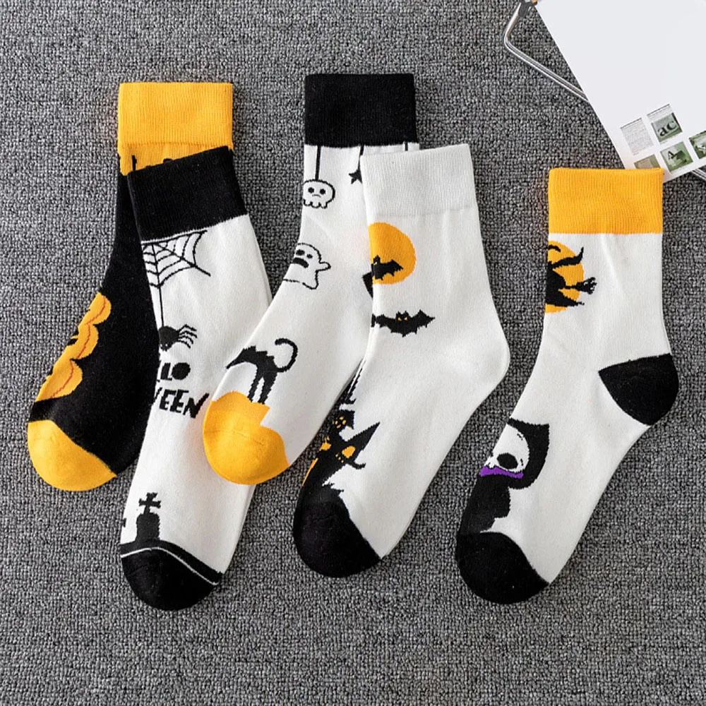 Halloween Cotton Socks For Unisex Pumpkin Jacquard Mid-tube Socks Harajuku Breathable Funny Socks Festival Couple Hosiery