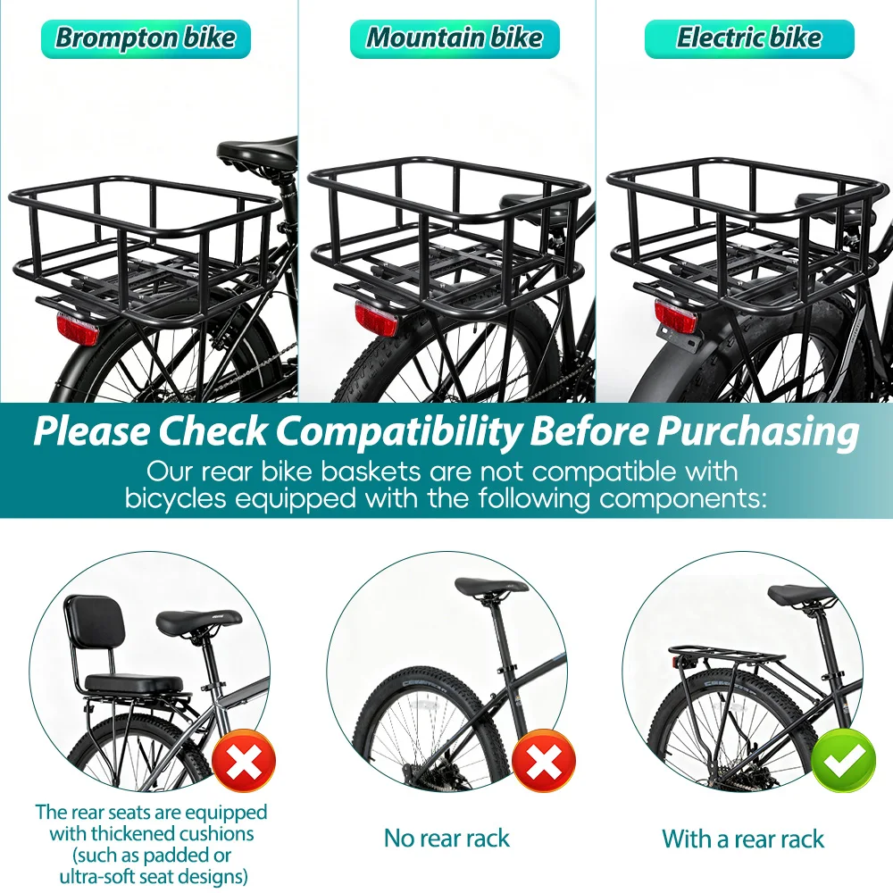 Schnell abnehmbarer Fahrradkorb für den Gepäckträger – Große Kapazität für E-Bikes und Fahrräder – Ideal für Reisen und Einkäufe – Detail 7
