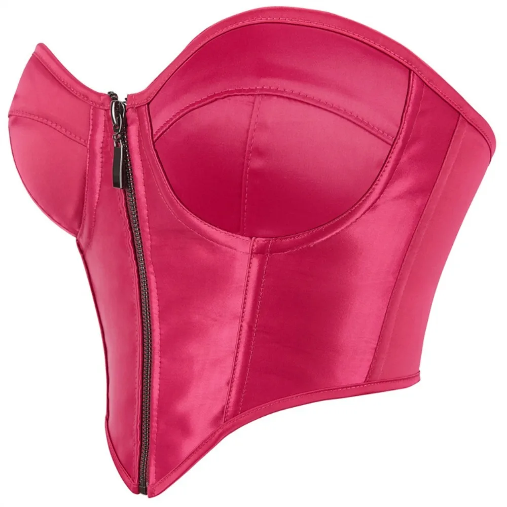Top Gorset Kwiaty Satin Zipper Corset Crop Top for Women Overbust Bustier Bra Sexy Strapless Backless Bandage Tube Tank Camisole