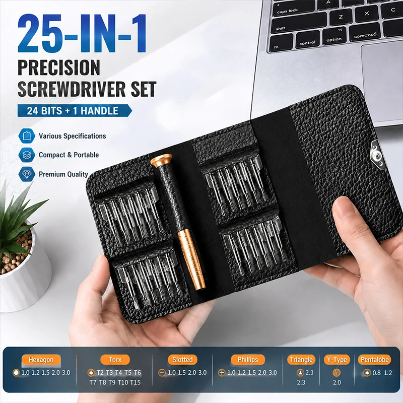 25-in-1 Multifunctional Screwdriver Set Leather Case Portable Precision Bit Repair Tool for Digital & Electronic Products