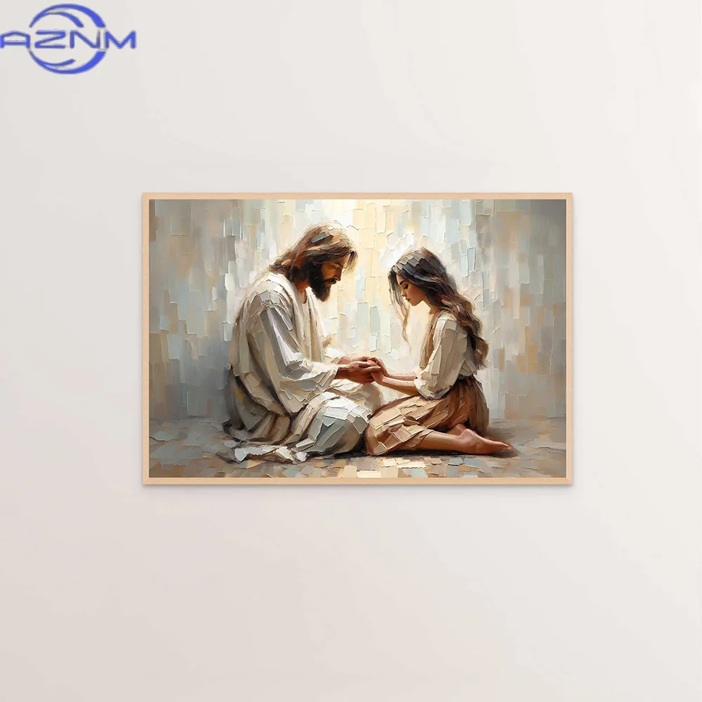 AZNM Jesus Christ Canvas Postres Christian Jesus Portrait Wall Art Print Poster I Will Walk with Christ LDS Bible Verse Gift Pos