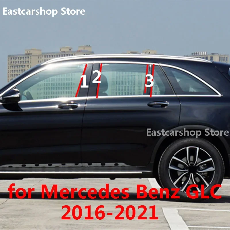 

Car Middle Column PC Window Trims Decoration B C Pillar Black Strip Sticker for Mercedes Benz GLC 2021 2020 2019 2018 2017 2016