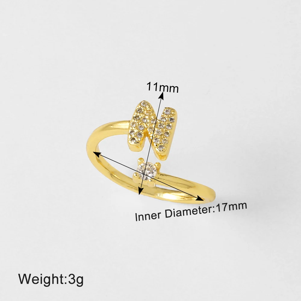 FLOLA Minimalist Crystal 26 Letters Rings for Women Gold Plated Initial Rings Adjustable Hoops Alphabet Jewelry Gifts rigs40