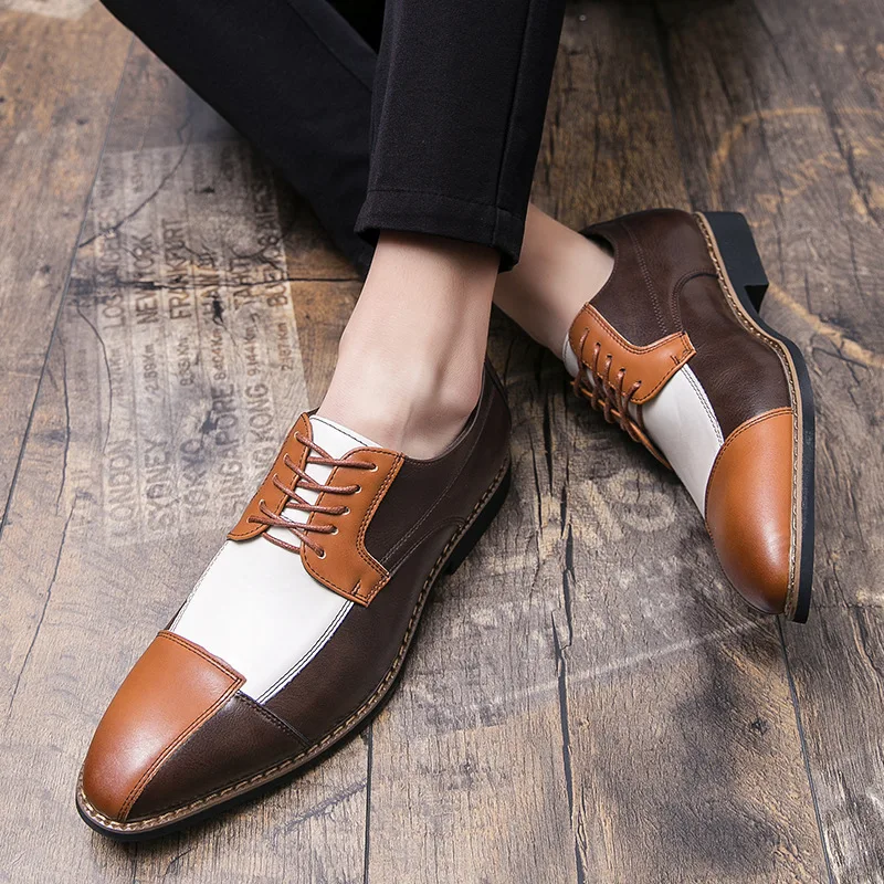 

2026 Spring/autumn Fashionable Personalized Color-block British Style Business Formal Wear Low-top Men's Trendy Single Shoes