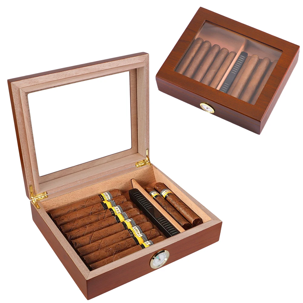 

Cedar Wood Cigar Humidor Case Cigar Travel Humidor Box Smoking Accessories With Hygrometer Humidifier Transparent Skylight