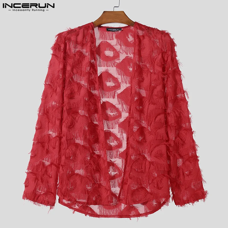 Fashion Casual Style Tops INCERUN 2024 New Men\'s Lace Tassel Shirts Stylish Clubwear Hot Sale Long Sleeved Cardigan Blouse S-5XL