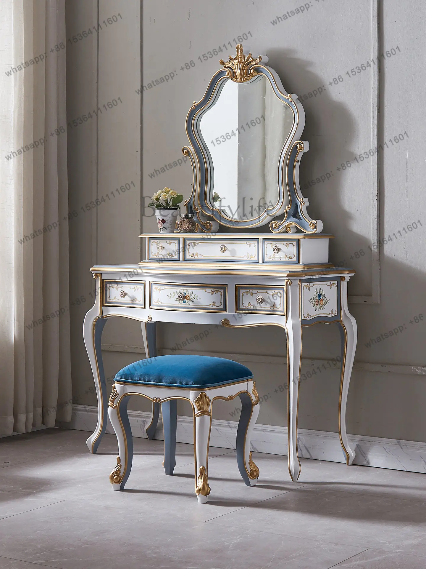 American solid wood premium light luxury master bedroom makeup table French cream style retro