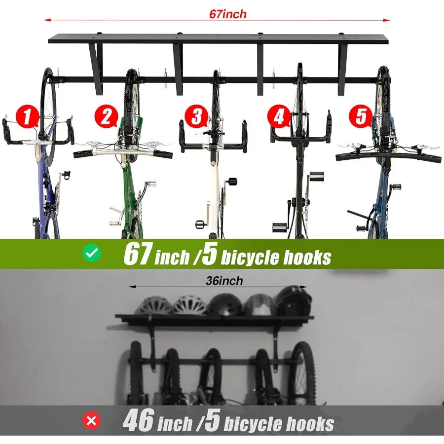 Stojak na rowery z półką, uchwyt ścienny na rowery, stojak do garażu, wieszak na rowery, haczyki do przechowywania rowerów, haczyki rowerowe do garażu, organizacja garażu