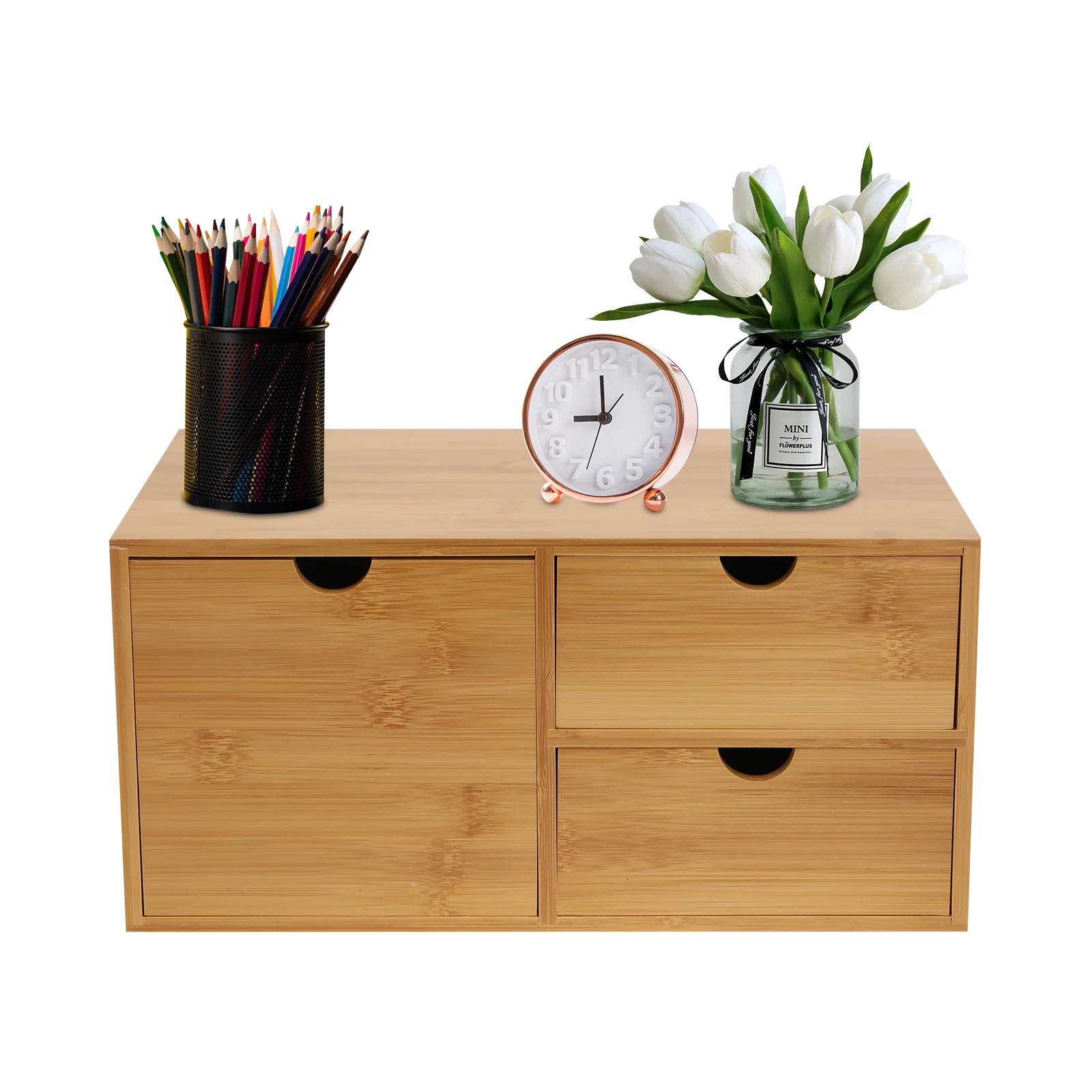 

Bamboo Desk Organizer with 3 Drawers, Eco-Friendly, Retro Design for Office and Home Use, Ideal for Desk Organization