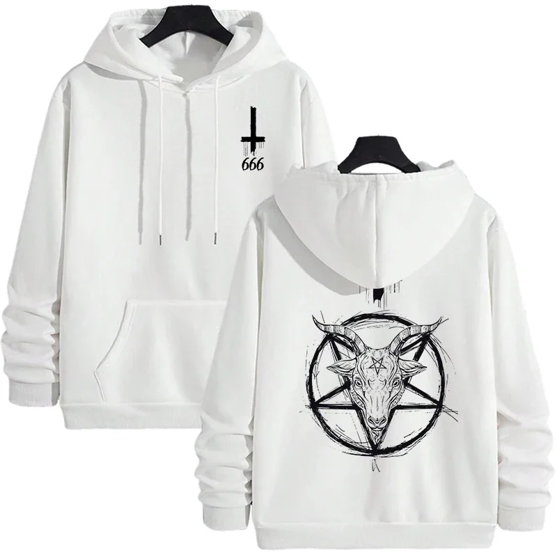 Demonic Print Men's Hoodies 2025 Streetwear Gothic Satan Sweatshirt 666 Symbol Male Autumn Winter Pullover Casual Top Tracksuit