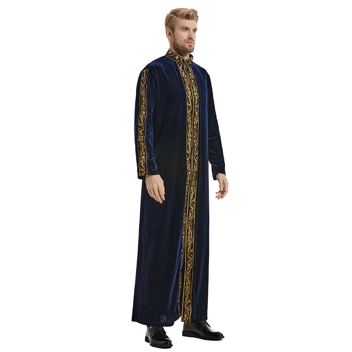 Middle East Muslim Gold Velvet Embroidery Men's Robe Arabian Islamic Prayer Dress National Costume Noble Luxury Long-sleeved Top