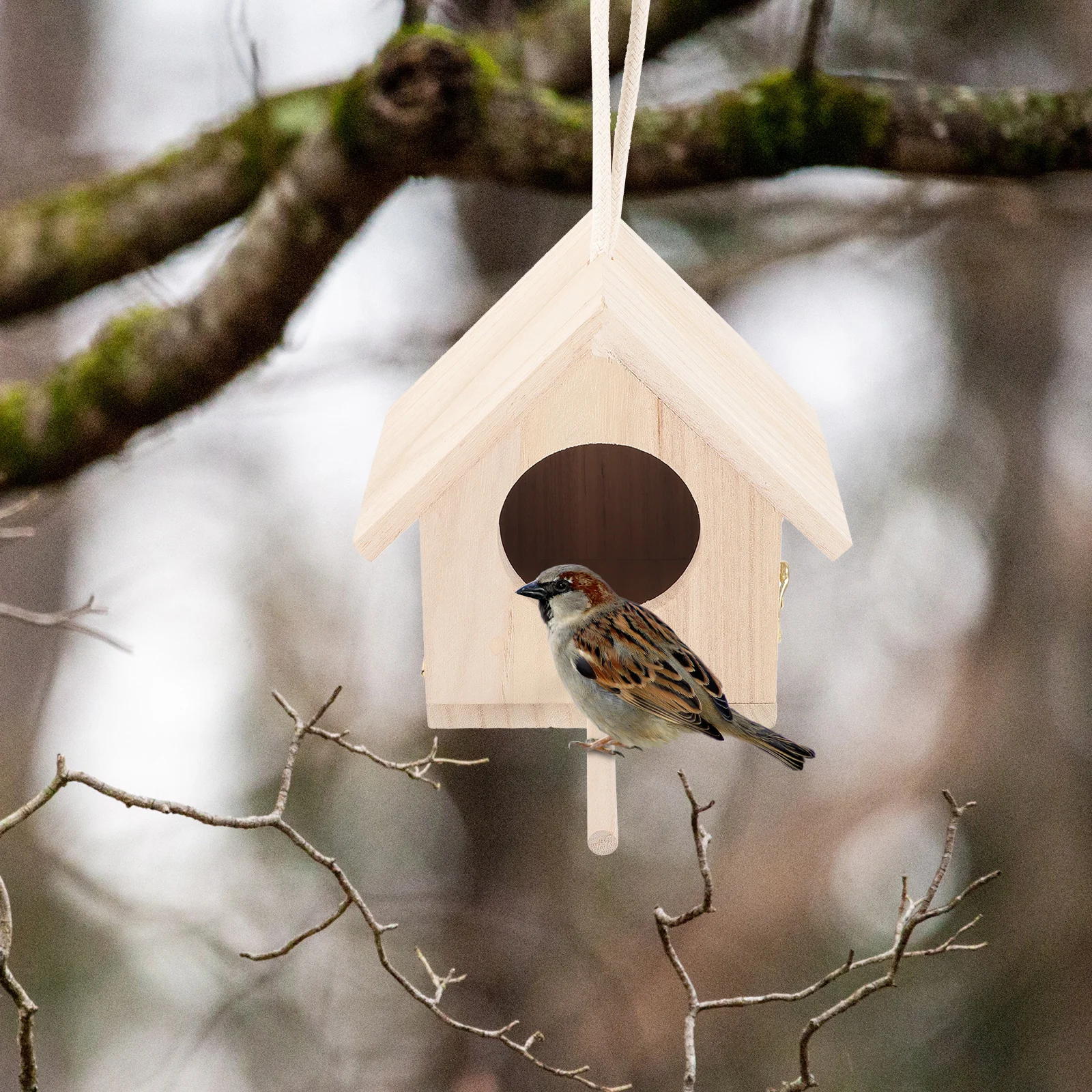 

Wooden Bird House Parakeet Nesting Box Smooth Touch Easy for Finches Bluebirds Sparrows Bird Nest Breeding Box