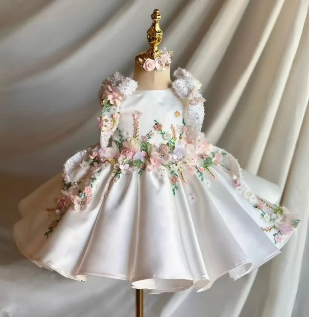 Blumenmädchenkleid, Hochzeitskleid, Erstes Weihnachtsoutfit, 3D-Blumenspitze Prinzessinnenkleid für Kleinkinder & Kindergeburtstage