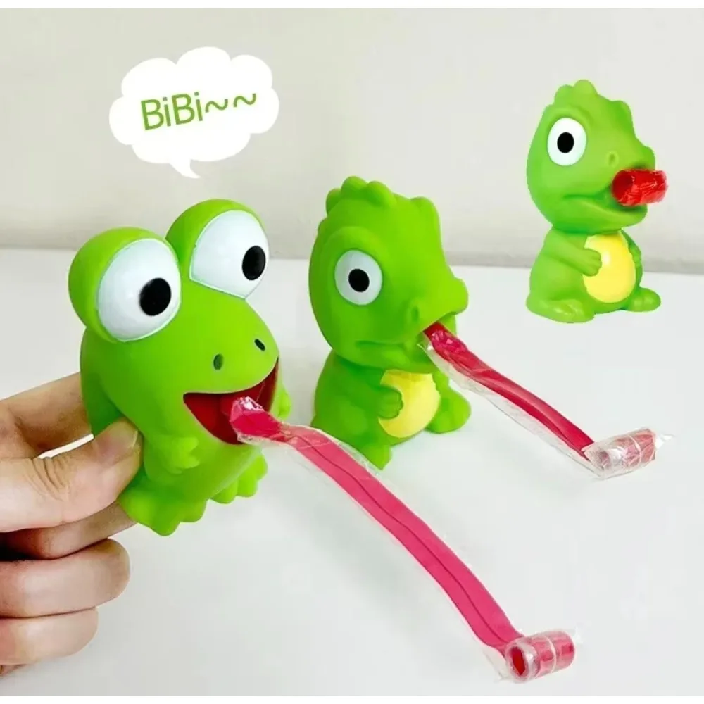 Frog Dinosaur Tongue Out Squeeze Toy, Press Sound Stress Relief Fidget Doll, Interactive Cat Teaser Pet Toy Novelty Sensory Gift