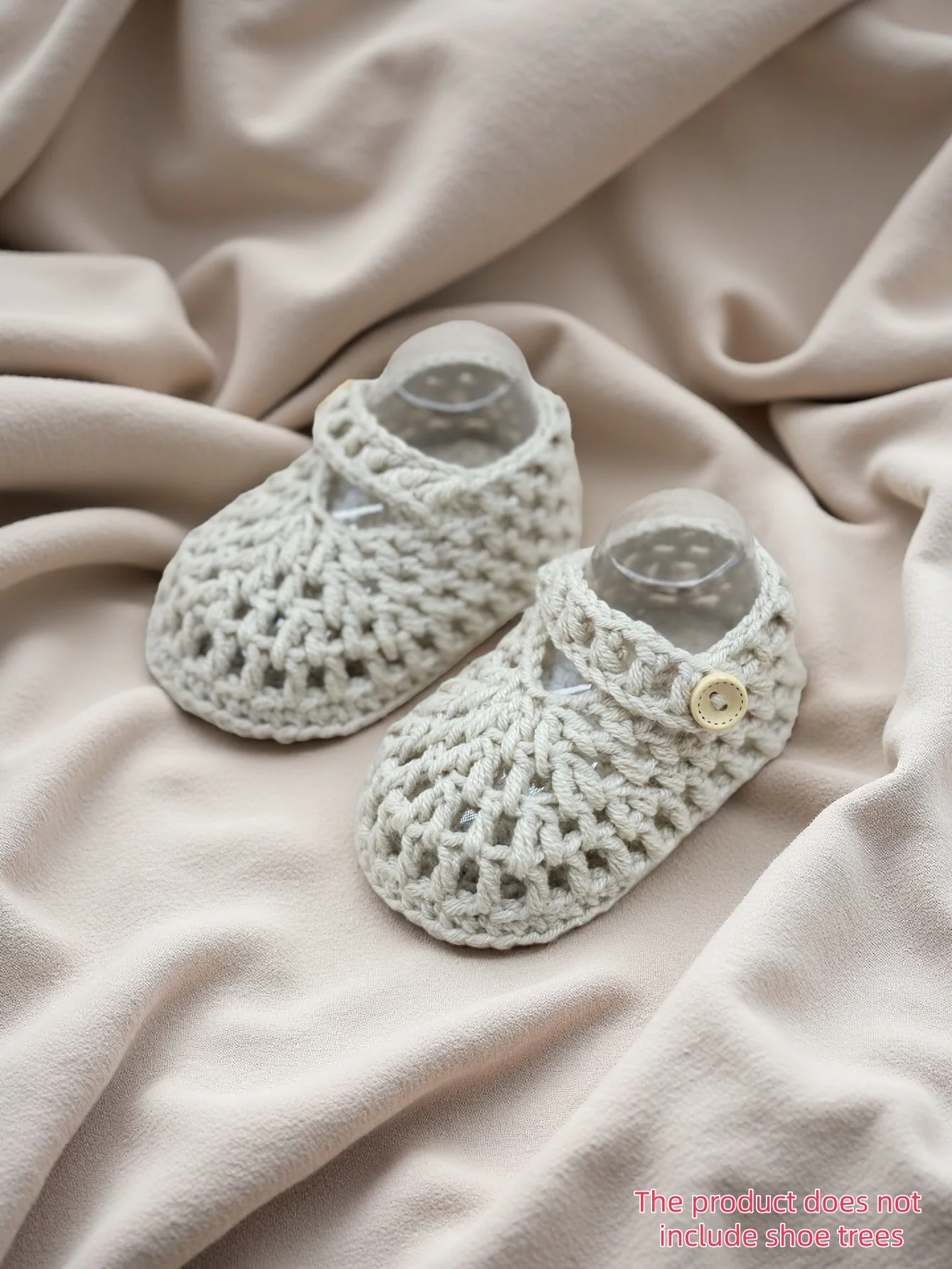 

1 Pair Handmade Crochet Baby Booties, Beige with Button Detail, Soft Knit Newborn Shoes