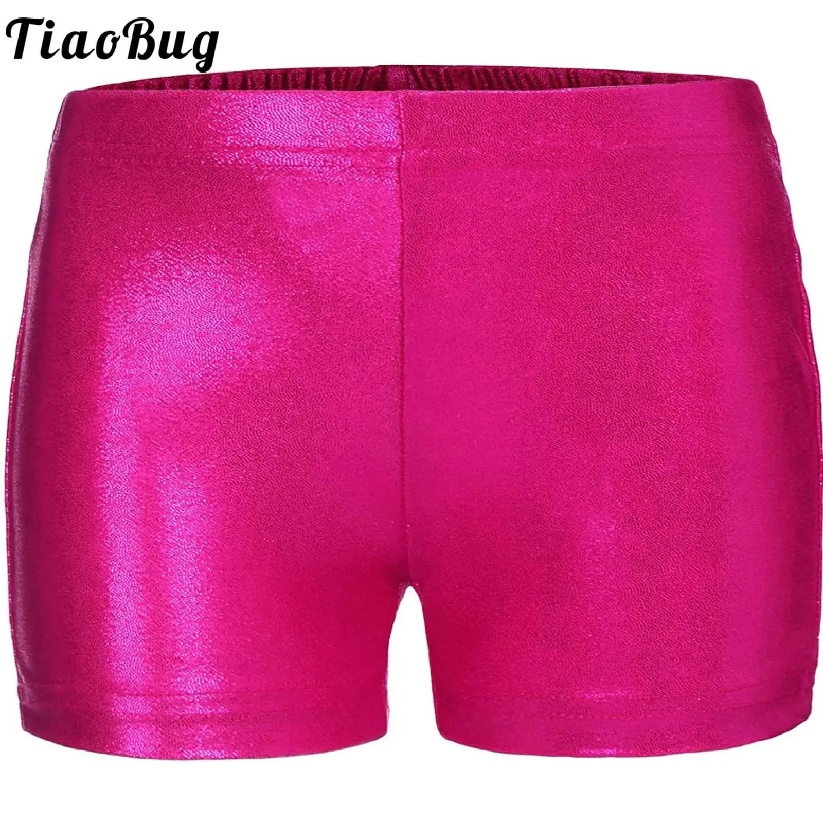 Kids Girls Shiny Metallic Shorts Bottoms Sports Gymnastic Ballet Dance Yoga Workout Dancewear Elastic Waistband Athletic Shorts