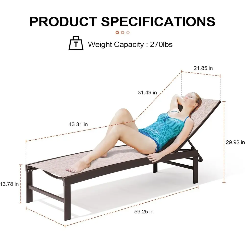 Lounge Chair Outdoor Set o 2, Metal Pool Chaise Lounge Chairs, Adjustable ive-Position Tanning Recliner, All Weather or Patio, B