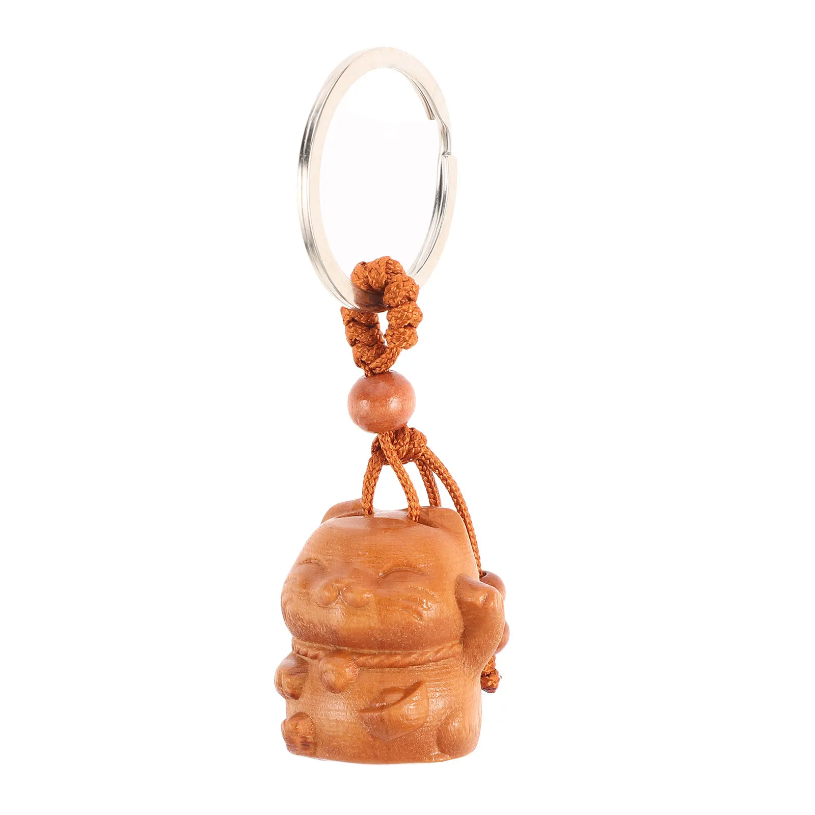 Hand Carved Wood Lucky Cat Keychain Japanese Style Maneki Neko Pendant Feng Shui Good Luck Cute Wooden Keyring for Gift