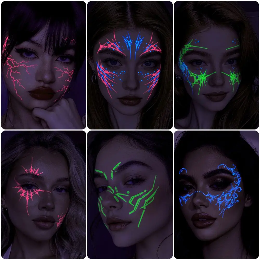 Glow in The Dark Halloween Disposable Tattoo Luminous Multicolor Halloween Temporary Tattoos Photo Props Tricolor