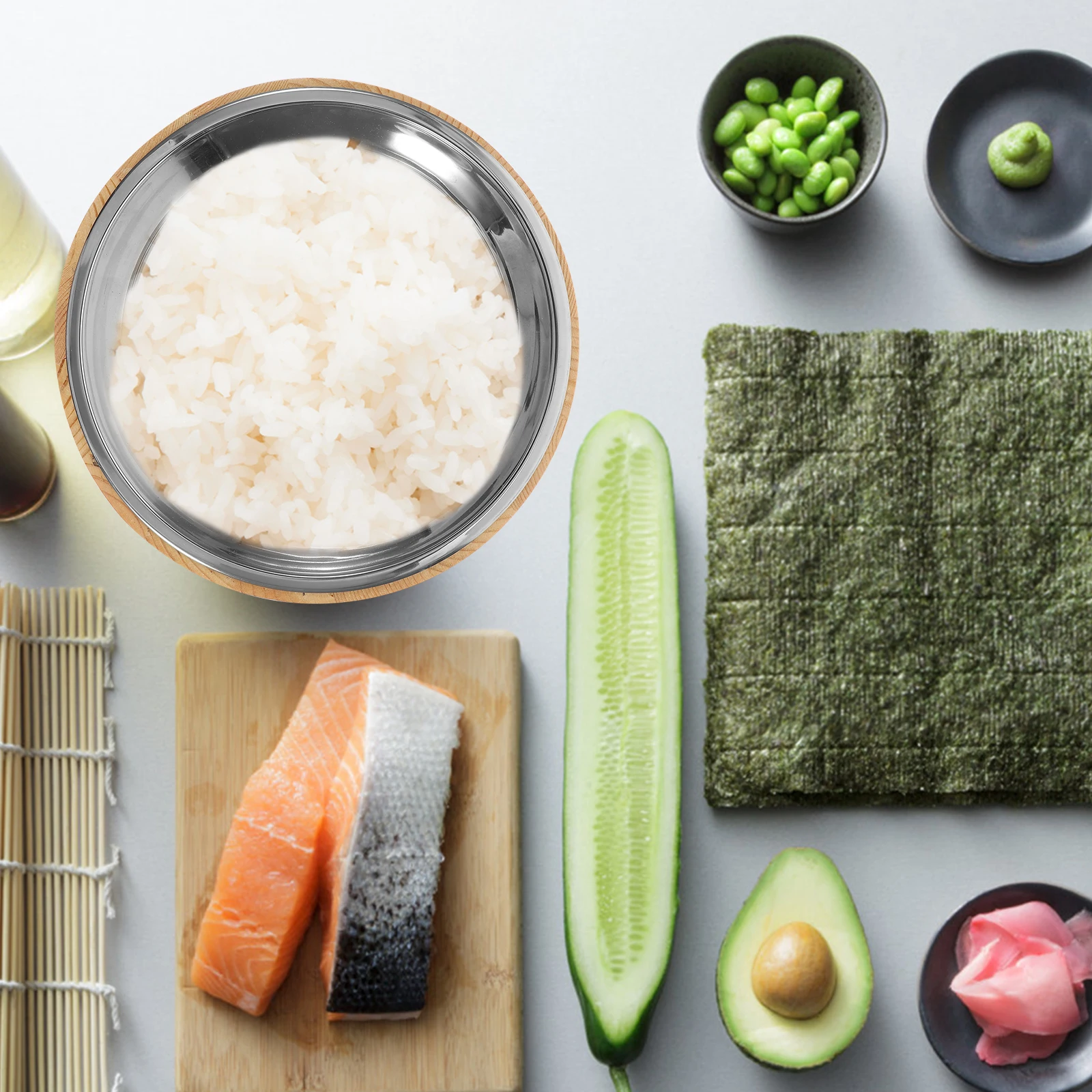 

Sushi Rice Mixing Bucket Wooden Bibimbap Bowl Thickened Practical Home Kitchen Bar Accessories Food Serving Stainless