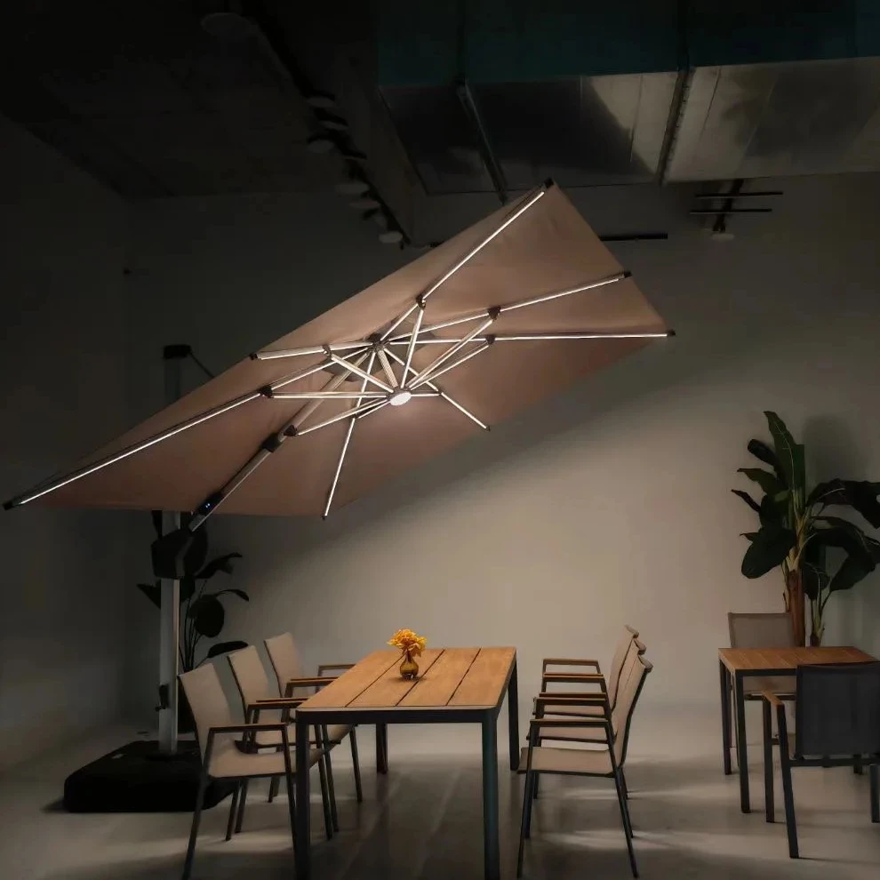 

Wholesale Cheap Price Double Layer Solar Umbrella Outdoor Parasol Outdoor Led Light Sun Solar Power Umbrella for Swimming Pool