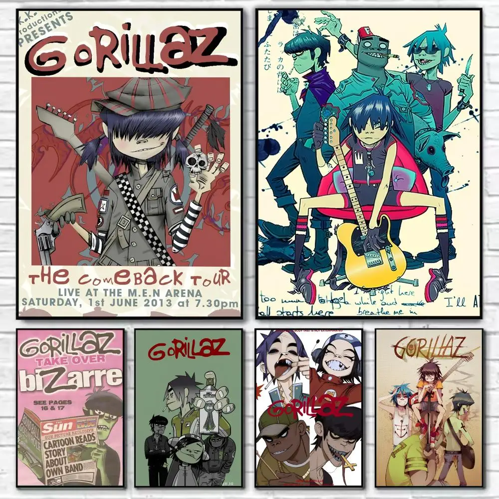 الرجعية الموسيقى G-Gorillaz اللوحة الخط جدار الفن HD قماش النفط اللوحة الملصقات يطبع غرفة نوم غرفة المعيشة ديكور هدية #1