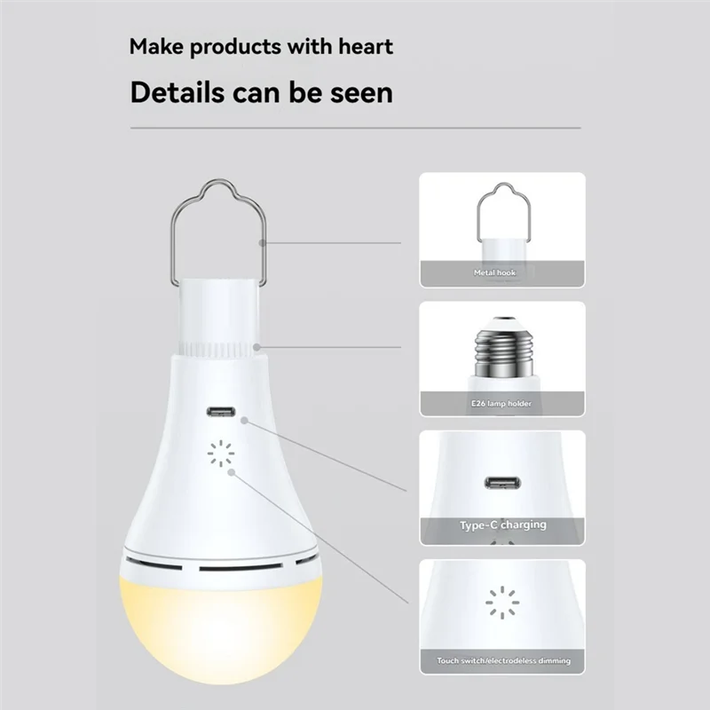 ABMO-bombilla LED recargable por USB, atenuación táctil inteligente, interruptor de sincronización remota de temperatura de 3 colores para exteriores y hogar, 1 unidad