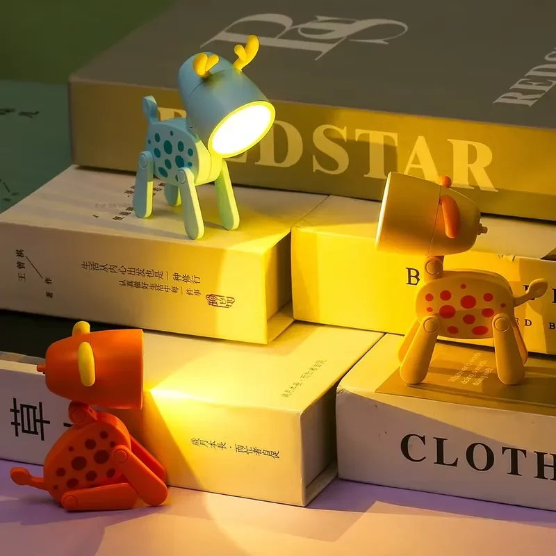 Cute Deer Puppy Night Light Soft LED Lamp for Kids Bedroom Decor Creative Animal Table Lamp DIY Gift for Children Room