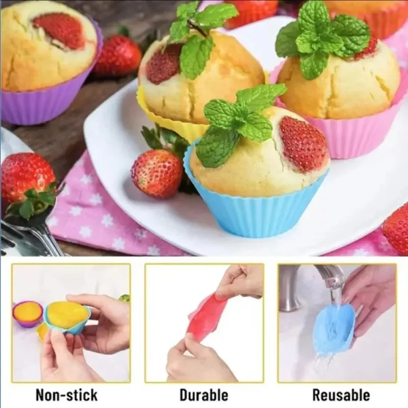 6/12PCS Silicone Muffin Mold Round Muffin Cup Heart Cake Baking Mold Kitchen Cooking Supplies Cake Decorating Tools