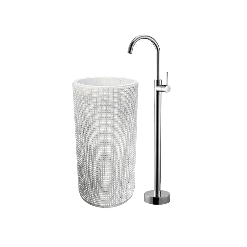 

cylindrical basin, bathroom hotel minimalist art integrated molding, rough stone column basin