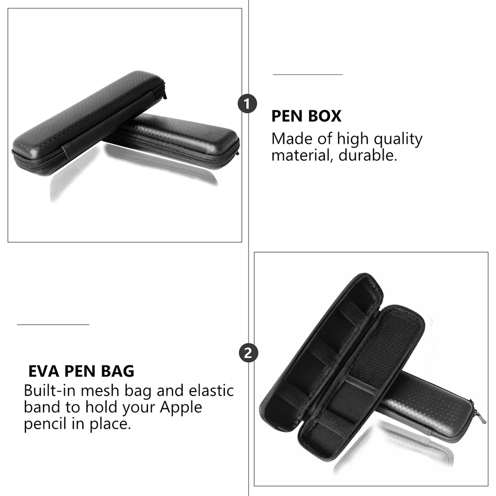 

1 pc Double Zipper Pen Bag Eva Durable Stationery Pencil Box For Apple Pencil Mesh Pocket Elastic Band Scratch Resistant Black