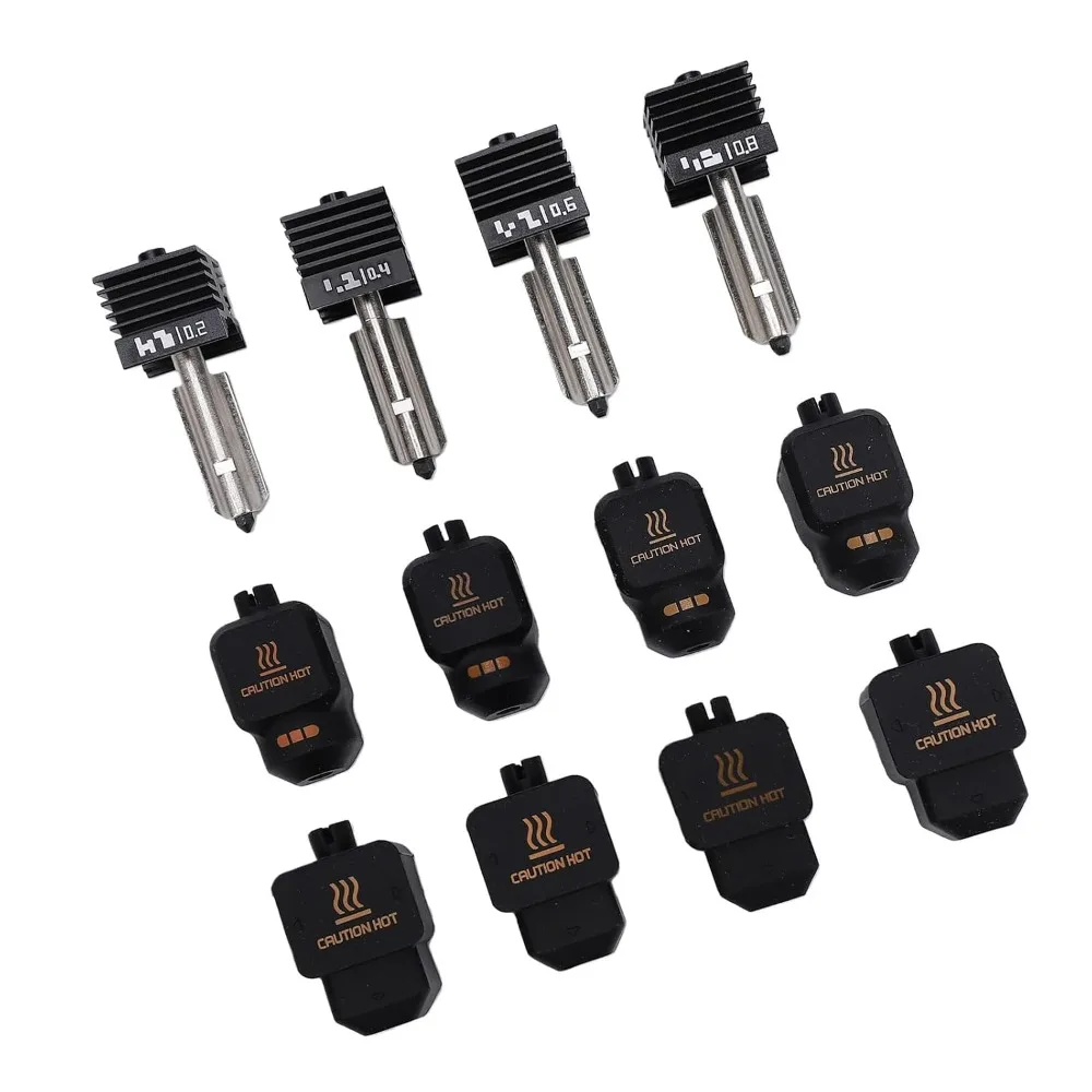 4pcs 0.2/0.4/0.6/0.8MM 3D Printer Hotend Hardened Steel High Temperature Nozzle Replacement Kit Quick Swap Design