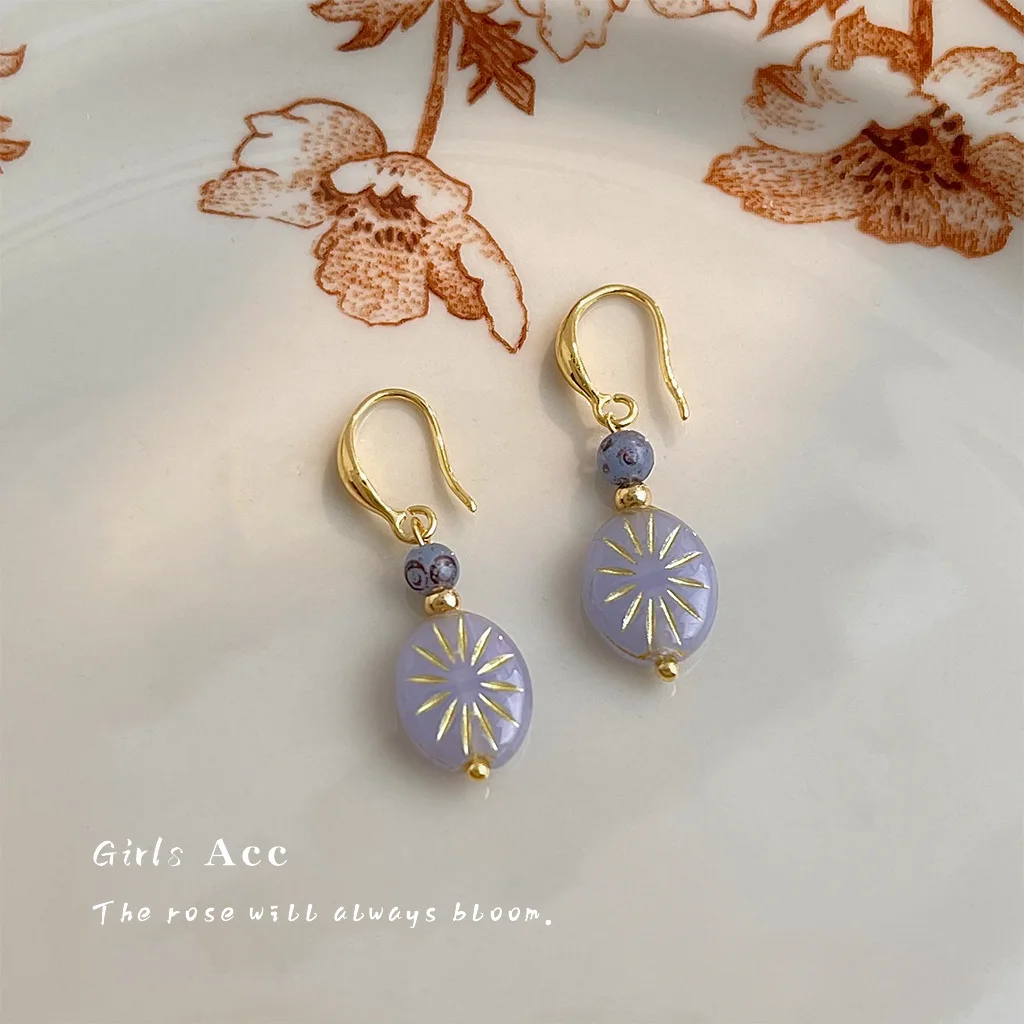 

Artistic Retro Earrings Handmade Czech Glass Purple Ethnic Bohemian Style Chinese Minimalist Stud Earrings Jewelry for Women