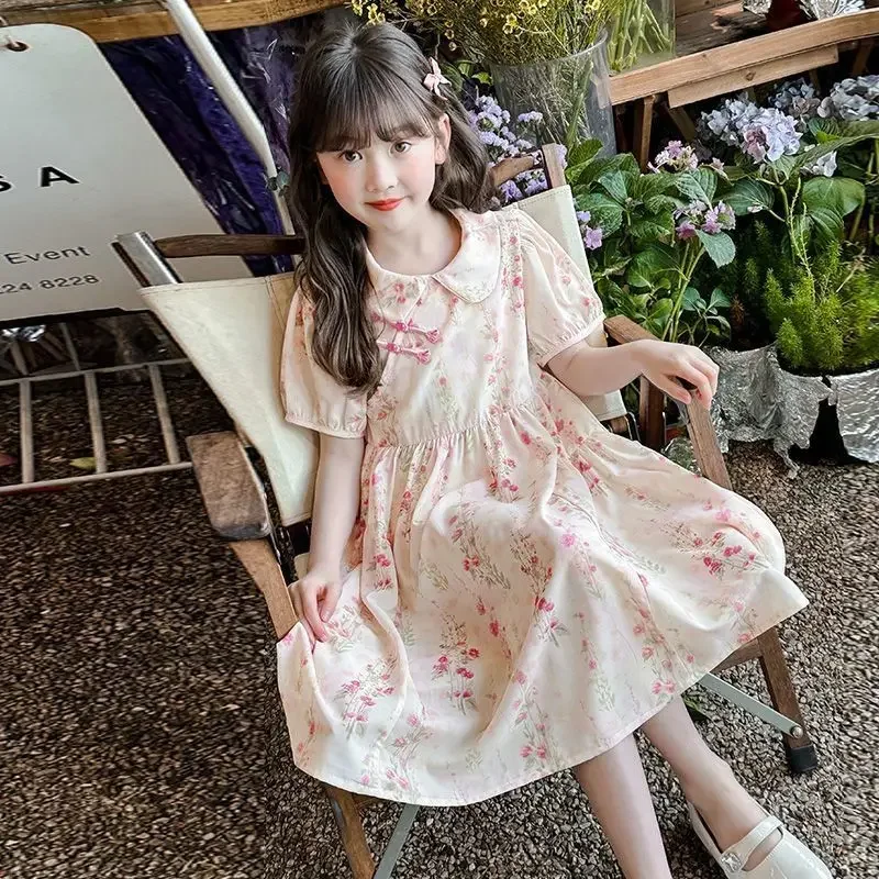 

Cute Girl's Ruffle-Collar Floral 2026 New Summer Dress for Big Kids Princess-Style Puffy Skirt 110-160cm