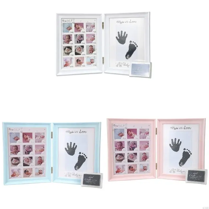 63HE Newborn Photo Frame Gender Neutral Footprint Picture Frame Table Decors