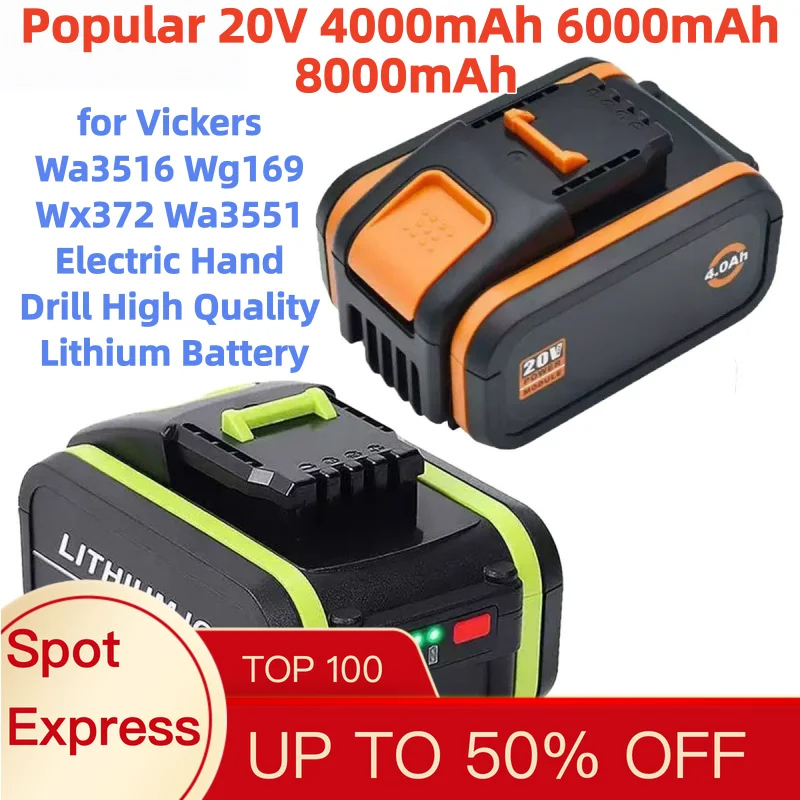 Popular 20V 4000mAh 6000mAh 8000mAh for Vickers Wa3516 Wg169 Wx372 Wa3551 Electric Hand Drill High Quality Lithium Battery