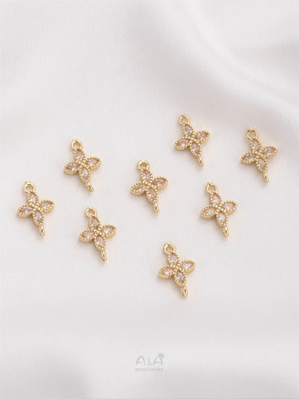 14K Gold-plated Zirconium Starred Diamond Double Hanging Connector Bracelet Necklace Accessory Earring Charms Pendant K567