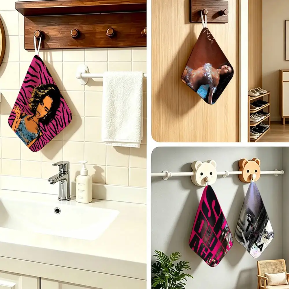 Singer Tyla   Household Hanging Towel Polyester Cotton Hand Wiping Towel Sturdy For Bathroom Bedroom