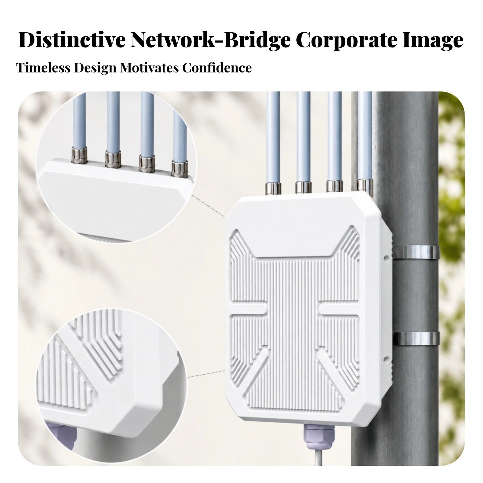 Outdoor Wireless Router 4 Antennas Outdoor Wifi Extender Wireless Extender Surge Protector Arrester Mesh Router Textured Front